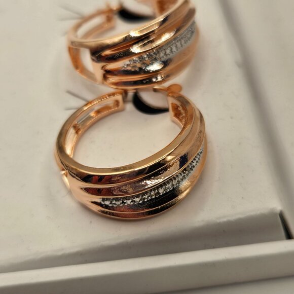 Classic Treasures 18K Rose Gold Over Brass Hoop Earrings Diamond Accents - Picture 4 of 4